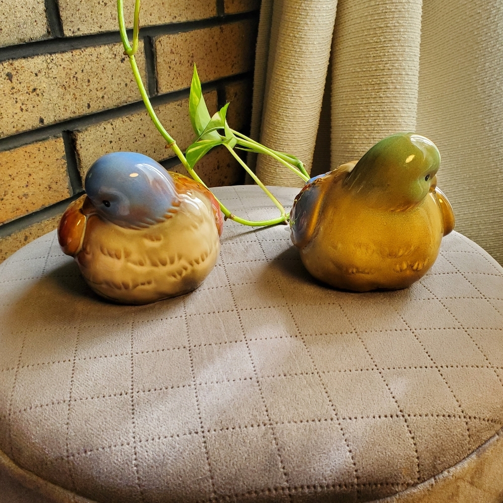Colorful Glazed Ceramic Birds Set Of 2 - Picture 6 of 9